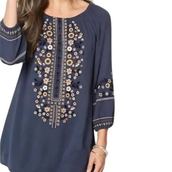 J. Jill Tops - J. Jill Wildflower Embroidered 3/4 Sleeve Tunic Top